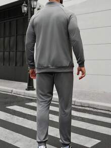 Manfinity Homme Men Fashion Casual Sweatsuit Set, Knitted Crochet Fabric, Raglan Sleeve, Fashionable INS Casual Sweatshirt & Pants Set, Outfits Husband And Boyfriend Gifts For Friends, Suitable For Casual, Home, Commuting, Fall Clothes