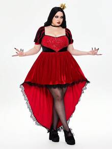 ROMWE Avant 加大码万圣节红心皇后亮片蕾丝喇叭裙，适合派对穿着，加大码万圣节服装连衣裙，加大码派对节日服装