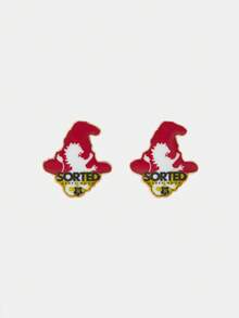 HARRY POTTER X SHEIN 1 Pair Lion Pattern Wizard Hat Shaped Fashion Stud Earrings - Burgundy - View 4