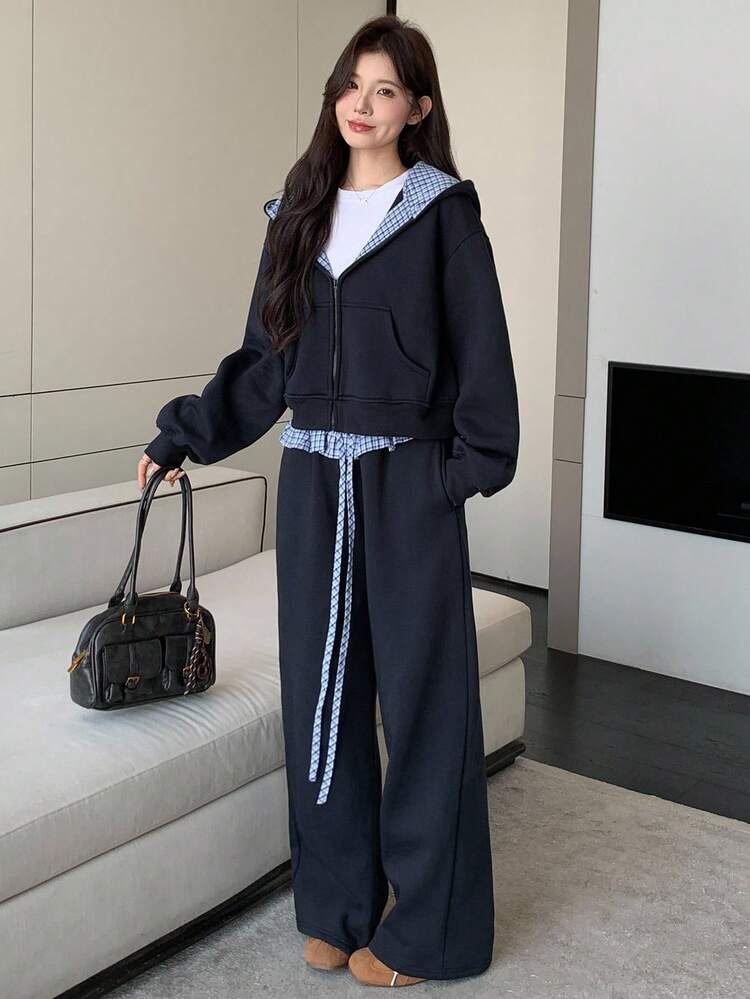 Women's Loose Zip-Up Hoodie Jacket And Pants 2 Pieces Set Tracksuits Women Set Lounge Sets For Women