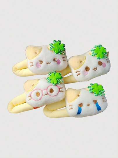 Kawaii 5pcs Pink & White Kawaii Cute Kitty Angel Wings, Y2K Simple Striped Retro Polka Dot Embroidered Cat Claw Paw Hair Clips, Anime Hair Accessories Set, Great For Gifts