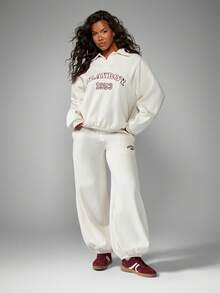 Missguided x Playboy Oversized Cuffed Joggers With Brand Logo Print Relaxed Fit Sweatpants - Apricot - View 5