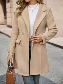 EMERY ROSE Áo khoác ngoài ve dài tay cài nút thanh lịch sang trọng tinh tế cho nữ - Màu be - Xem 3