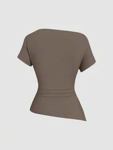 Sweetra 女士休闲不对称肩T恤 - 彩色 - 查看 3