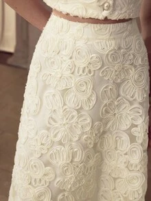 MOTF PREMIUM JACQUARD TEXTURED LACE A-LINE SLIMMING LONG SKIRT - Apricot - View 2