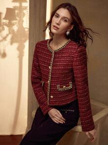 MOTF PREMIUM TWEED CONTRAST TRIM JACKET - Red - View 2