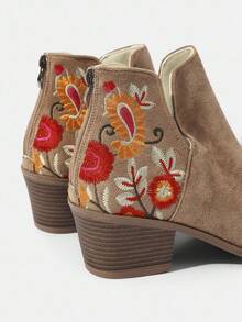 Styleloop 女士时尚刺绣杏色后拉链粗跟西部靴，踝靴，适合万圣节派对的牛仔靴 - 杏色 - 查看 7