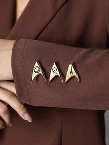 STAR TREK X SHEIN 3pcs Fashionable Zinc Alloy Brooch Pins Set, Gold Captain Logo Collectible - Gold - View 7