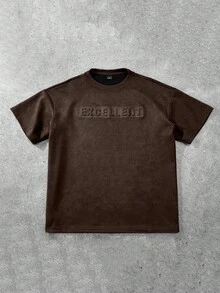 Claim Dot Loose Fit Men's Letter Embossed Drop Shoulder T-Shirt, Fall Fleece - Rust Brown - View 3