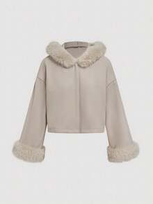 SHEIN MOD Women's Solid Color Wool Dropped Shoulder Hooded Long Sleeve Overcoats In Fall/Winter