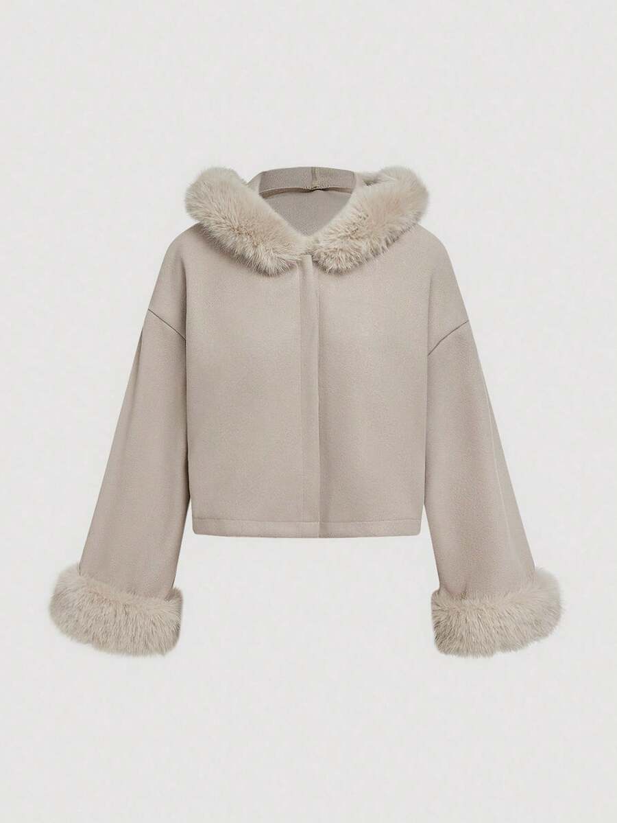 SHEIN MOD Women's Solid Color Wool Dropped Shoulder Hooded Long Sleeve Overcoats In Fall/Winter