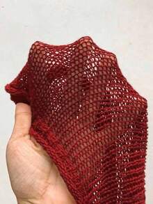 StreetHx 女士街头风纯黑色镂空钩针无袖针织上衣 - 紅色 - 查看 7