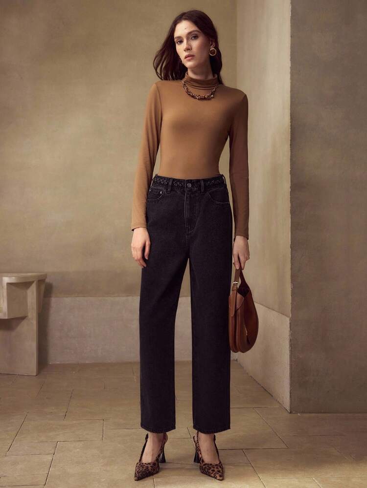 CABLE WAIST WIDE LEG JEANS