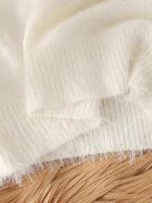 1pc Girls' Sweater,Off-White,Autumn,Elegant,Birthday Rhinestone Decor On Shoulder,Round Neck,Faux Cashmere Soft & Comfortable Versatile Pullover - White - View 7