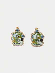 HARRY POTTER X SHEIN 1 Cặp bông tai đính đá hình con rắn hoạt hình và chữ cái thời trang - Vàng - Xem 4