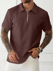 Manfinity Homme Camicia polo casual/da pendolare a maniche corte di colore unito per uomo, camicie polo per uomo, maglietta polo da uomo per golf, maglie marroni per uomo da golf, camicia polo casual/da pendolare a maniche corte di colore unito estiva per uomo Manfinity per golf - Castano - Visualizzare 4