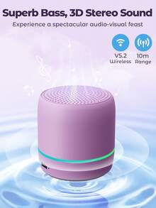 Teckwe LED Breathing Light Portable Mini Wireless Speaker, Built-In Microphone, Rechargeable Battery, Easy To Carry, Loud Stereo Sound For Bathroom Beach Travel Outdoors Party, Purple