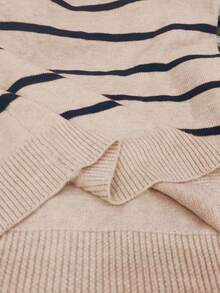 SHEIN LUNE 2件套女士黑白条纹套头毛衣裙 - 杏色 - 查看 6