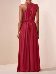 Zivah 2025新款休闲度假日常约会通勤优雅沙滩邮轮派对简约网红爆款高领毛领无袖一字肩宽松连体裤阔腿裤超长裤带口袋军绿色女连体裤 - 紅色 - 查看 2