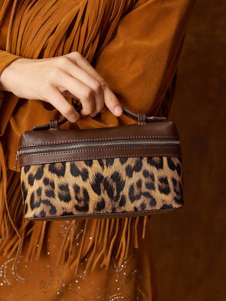 PU LEATHER LEOPARD PRINT TOP HANDLE BAG