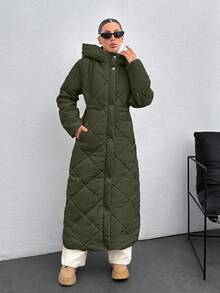 EURMUSE Women's Hooded Waist Drawstring Quilted Long Winter Down Coat
