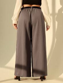 SHEIN MOD Pantalones de traje versátiles de talle grande para mujer, de pierna recta, aptos para uso casual/formal, para trabajo, uso diario, otoño/invierno - Gris - Ver 2