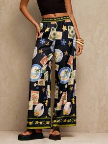 Travachic 热带印花阔腿休闲度假裤，女士度假裤，波西米亚风长裤，印花阔腿裤，休闲女装，秋季女装，时尚秋季，外出，优雅，国庆节，新年，奢华优雅毕业典礼，阔腿裤，秋冬，圣诞派对，新年，婚礼宾客，优雅毕业典礼，奢华舞会，休闲 - 黑色 - 查看 3