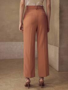 MOTF Classy Pantalones de traje con cierre de cremallera y costura frontal sólida - Marrón Mocha - Ver 3