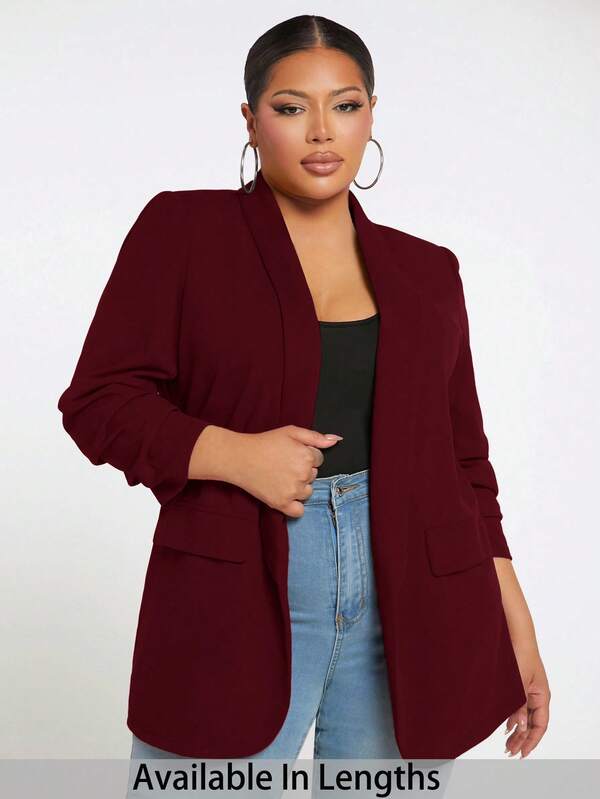 SHEIN Tall CURVE Plus Size Casual/Office Solid Color Blazer In Fall/Winter