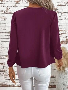 SHEIN Clasi 女士优雅荷叶边长袖百搭黑色夹克 - 紫紅色 - 查看 2