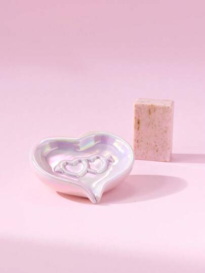 Joivida 1PC Ceramic Drainable Non Slip Pink Heart Shaped Soap Dish For Valentines Anniversary Wedding Romantic Bathroom Decor Gift Idea Home Accessory Bath Essentials Present For Her Vanity Organizer