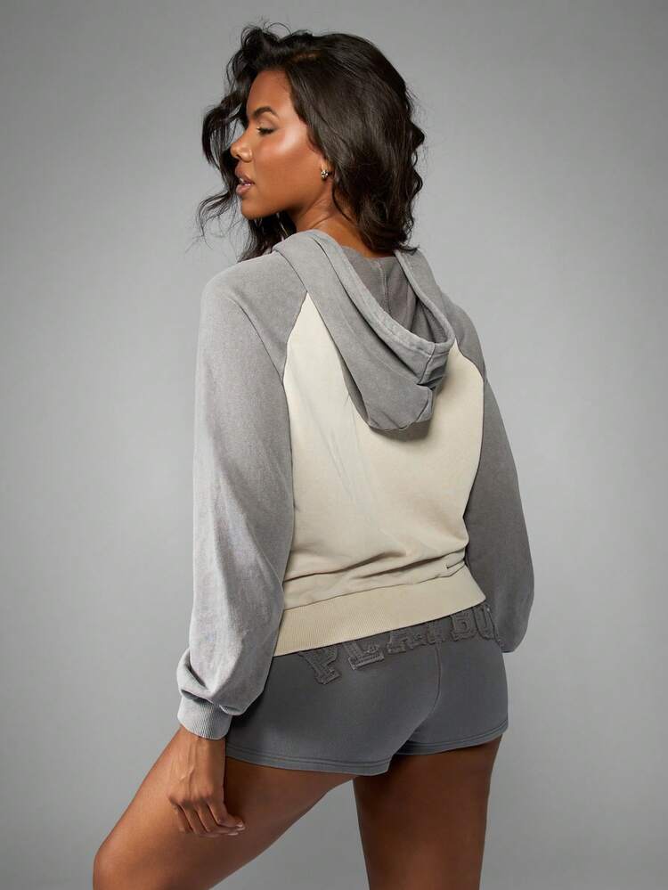 Missguided x Playboy Color Block Washed Hoodie With Drawstring Centre Pocket Comfort Sweatshirt