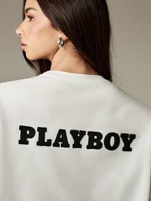 Missguided x Playboy 超大图案印花T恤，带有53个运动号码和文字短袖白色休闲上衣 - 白色 - 查看 5
