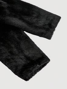 SHEIN MOD 女式人造毛皮长袖夹克和格子不对称领连衣裙优雅套装 - 黑與白 - 查看 4