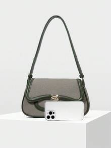 MOTF PREMIUM 1PC WOMEN'S SHOULDER BAG, COMMUTE STYLE, FAUX FABRIC TEXTURE WITH PU LEATHER - Olive Green - View 4