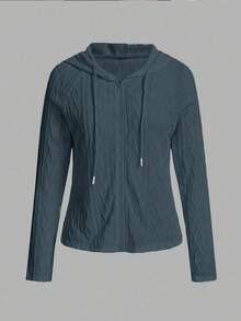 EMERY ROSE Chaqueta con capucha de unicolor y textura casual y versátil para mujer - Azul - Ver 3