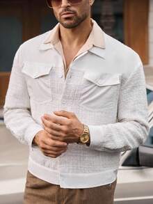 Manfinity VCAY Men's Casual Patchwork Collar Shacket, Fall, Winter - White - View 6