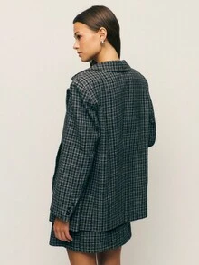 Nöista Nöista's Black Tweed Suit Set Pairs An Oversized Longline Blazer With A Matching Mini Skirt-Ideal For Fall Office Outfits, Polished Winter Looks, Or Stylish Women's School Fashion.