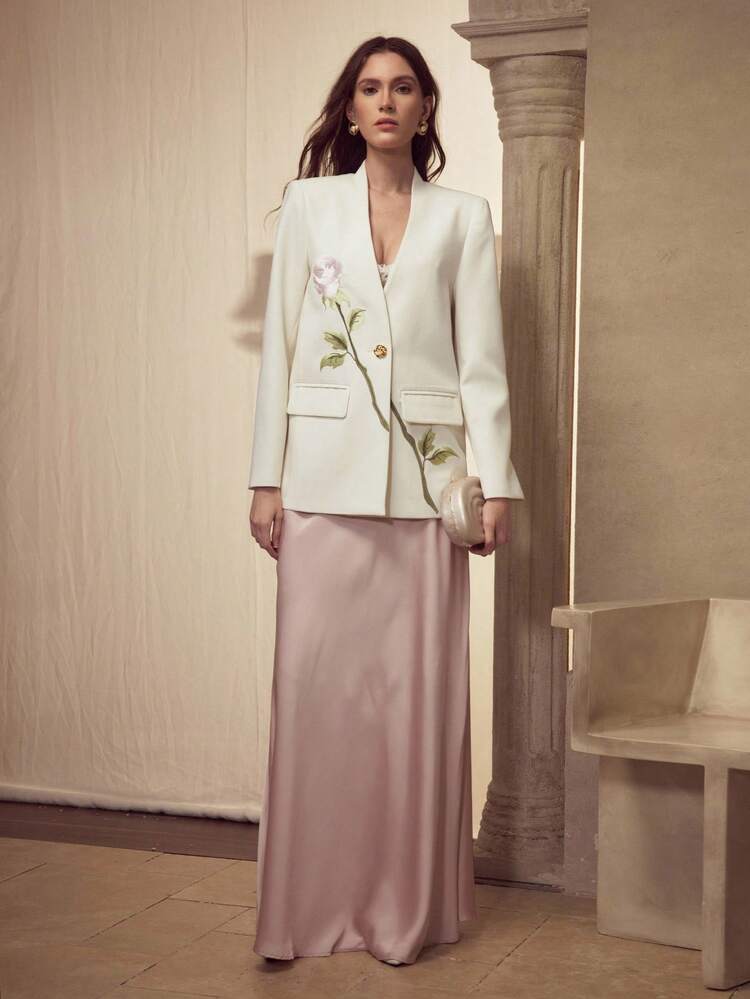 EMBROIDERY SINGLE BUTTON BLAZER
