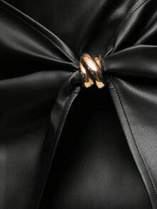 Nöista Black Knot‑Detail Faux‑Leather Skirt With Gold Ring Accent A‑Line Perfect For Evening And Festive Looks - Black - View 5