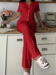 SHEIN 2pcs Women Casual Contrast Color Loungewear Set - Multicolor - View 3