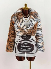 Amplova Women's Tiger Print Long Sleeve Loose Faux Fur Jacket, Autumn/Winter Cheetah Print,Fall - Multicolor - View 9