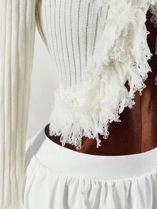 Y2K Amplova New Year Amplova Women Tassel V-Neck Slim-Fit Sexy Casual Woolen Top Tassel Tight Fit Sexy Bell Sleeve Cardigan Sweater Autumn Winter Clothes For Women - Apricot - View 6