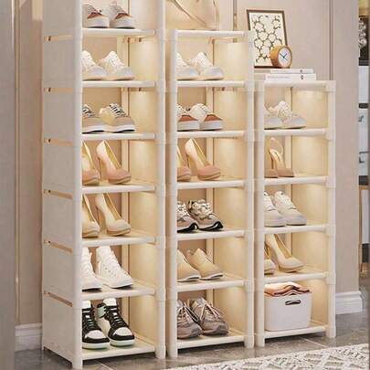 1pc Detachable 3/4/5/6/7 Tier Shoe Rack,Black & White, Easy Assembly Shoe Organizer, Dust-Proof & Water-Resistant, High Capacity Shoe Cabinet For Home