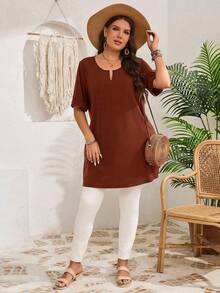 EMERY ROSE Áo thun dài tay màu xanh ô liu cỡ lớn dành cho nữ, đầu xuân - Rỉ Nâu - Xem 6