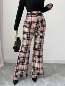 Elenzga 25-30+ High Waist Plaid Straight Leg Elegant Women Pants, Casual Autumn, Christmas
