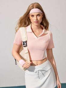 CourtClass 女式休闲拼色短袖运动 Polo 衫，夏季 - 粉色 - 查看 6