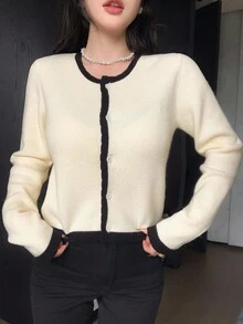 DAZY 2 件女式撞色吊带背心开衫套装，秋季 - 米色 - 查看 8