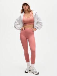 Eassivo Eassivo 女式纯色简约无袖上衣和裤子运动套装，休闲日常穿着 - 棕色 - 查看 3