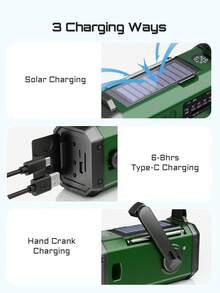 Teckwe 10000mAh Emergency Radio, Solar Radio, Hand Crank Radio, NOAA AM FM Weather Radio, 3 Charging Methods, Polymer Battery, Flashlight & Reading Lamp, SOS Alarm, Phone Charger For Emergency
